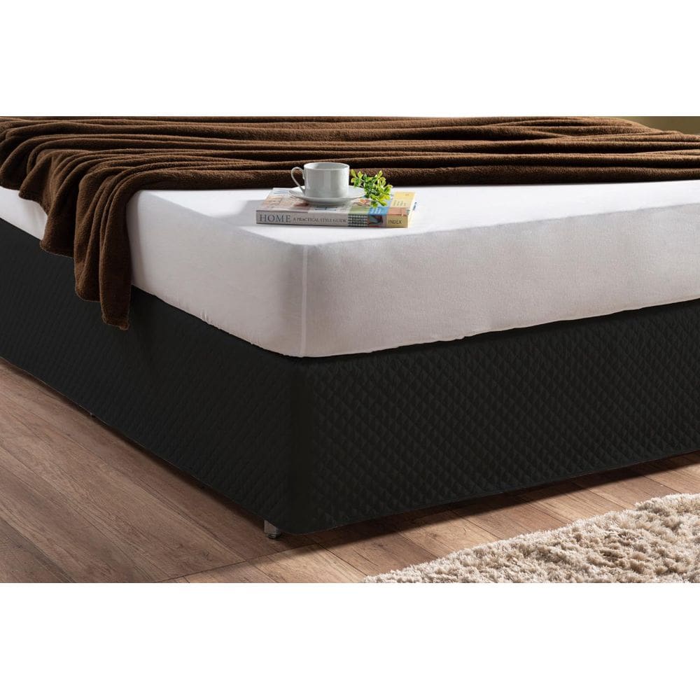Saia Box Para Cama Casal Padrão Preta Matelada Com Elástico