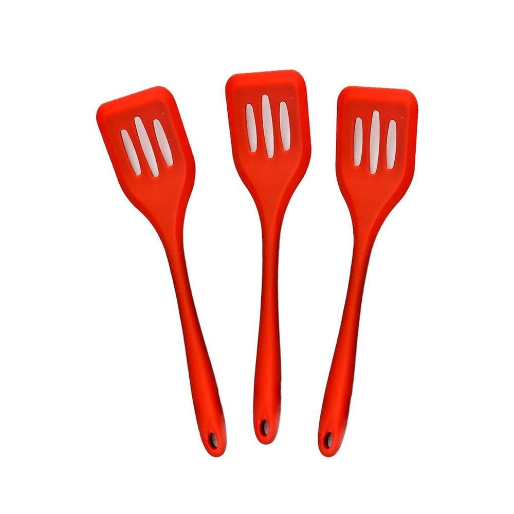 Kit 3 Espátulas De Silicone Vazadas Grande 28Cm Vermelha -