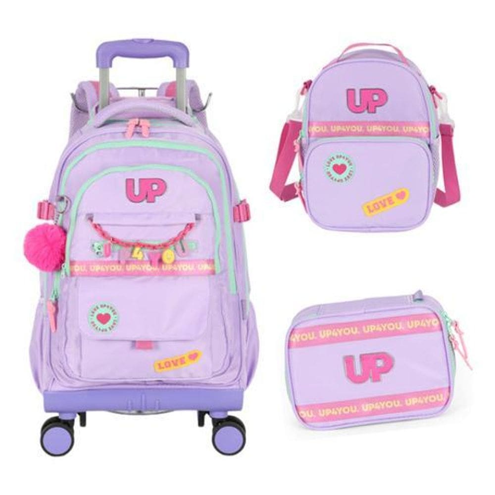 Kit Mochila Carrinho 360 Haste Dupla Up4You Porta Notebook