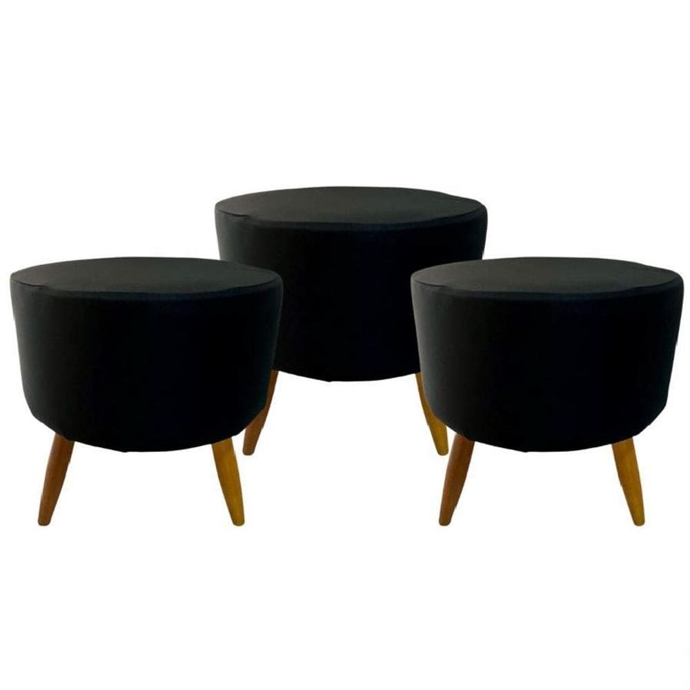 Kit 3 Peças Capa Puff Redondo Pé Palito Malha Com Elástico