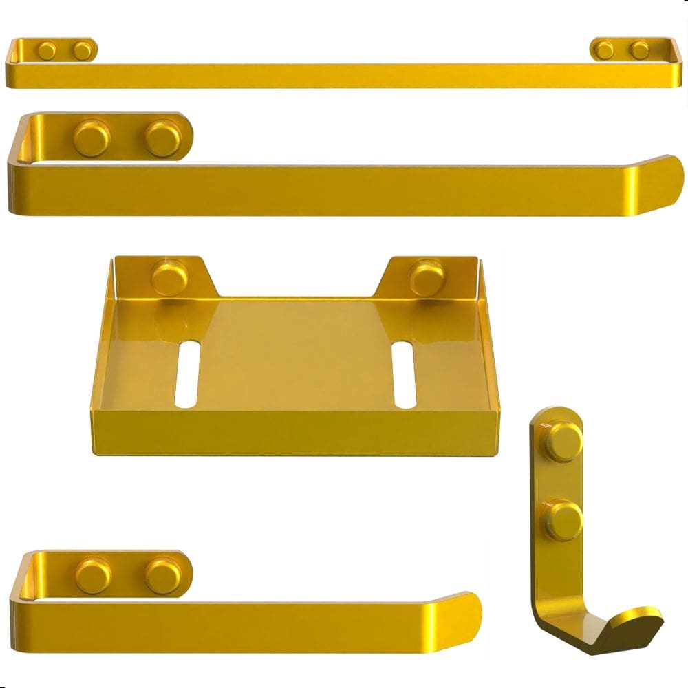 Kit Acessórios Para Banheiro Dourado 5 Peças Plus