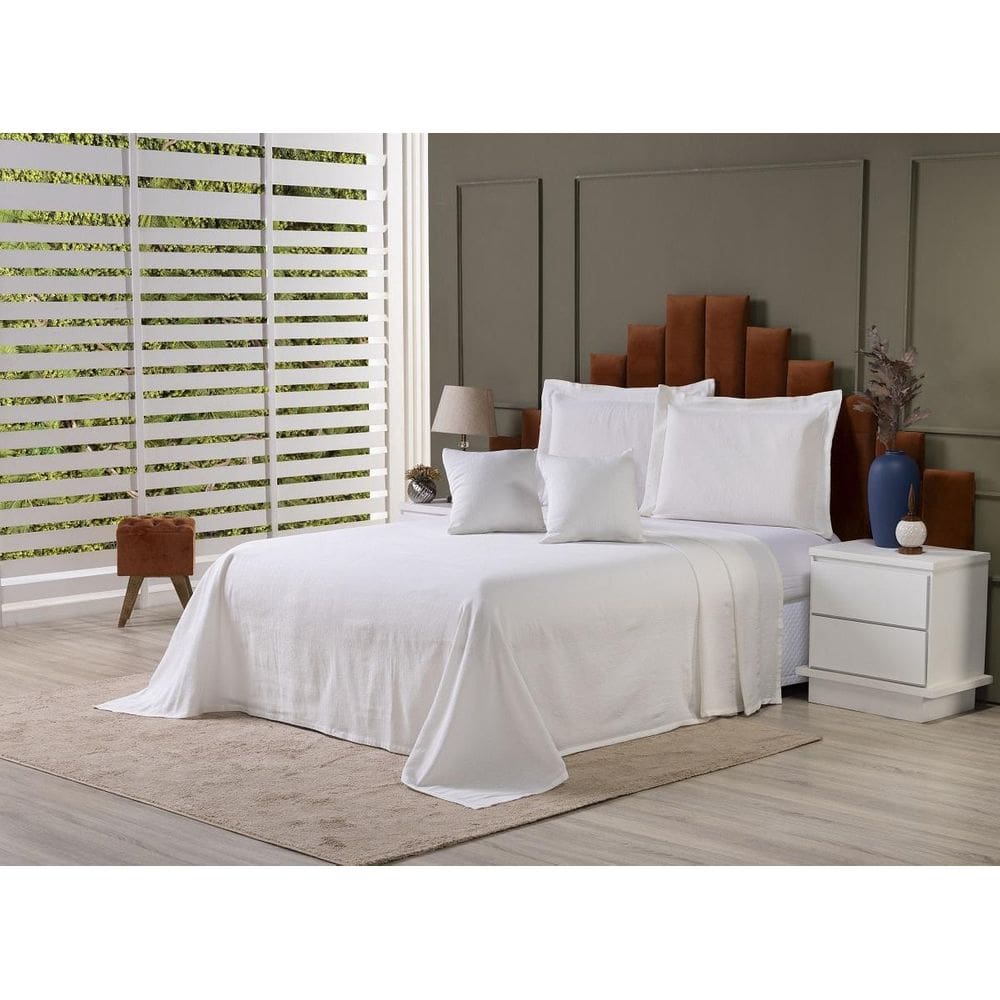 Kit Colcha Cobre Leito Cama Queen Tecido Rústico Topázio +