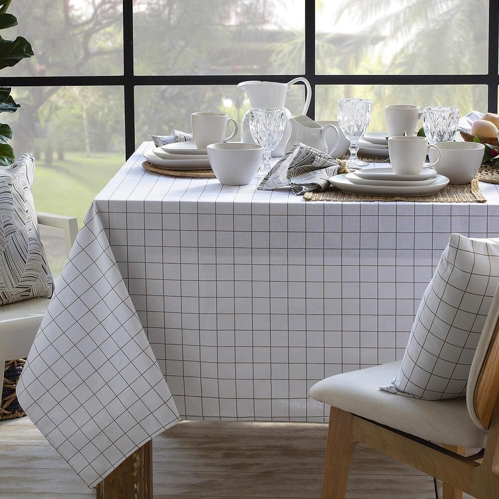 Toalha De Mesa 6 Lugares Naturalle Panama - Sultan Grid Bege