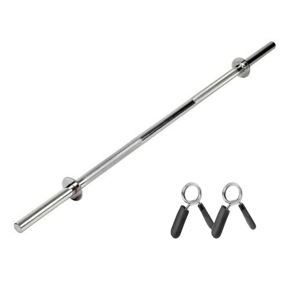 Barra 1,20M Maciça Cromada Academia Supino + 2 Presilhas