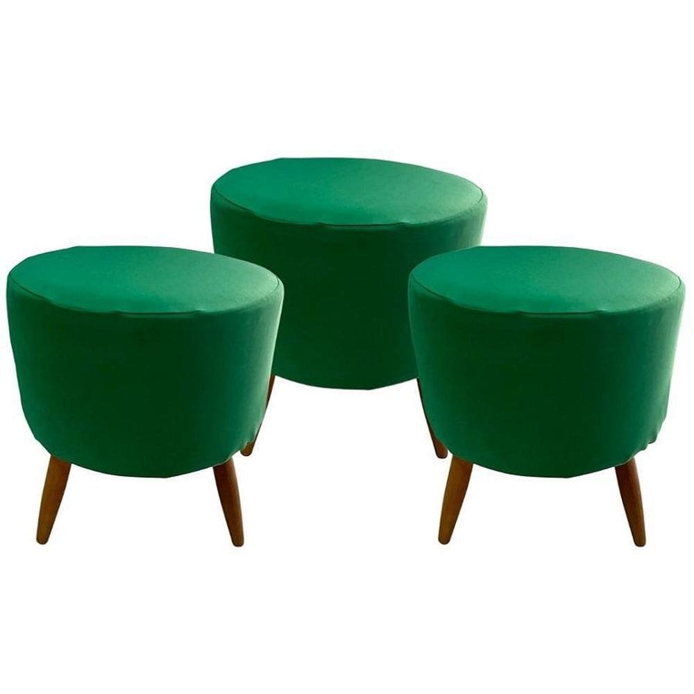 Kit 3 Peças Capa Puff Redondo Pé Palito Malha Com Elástico