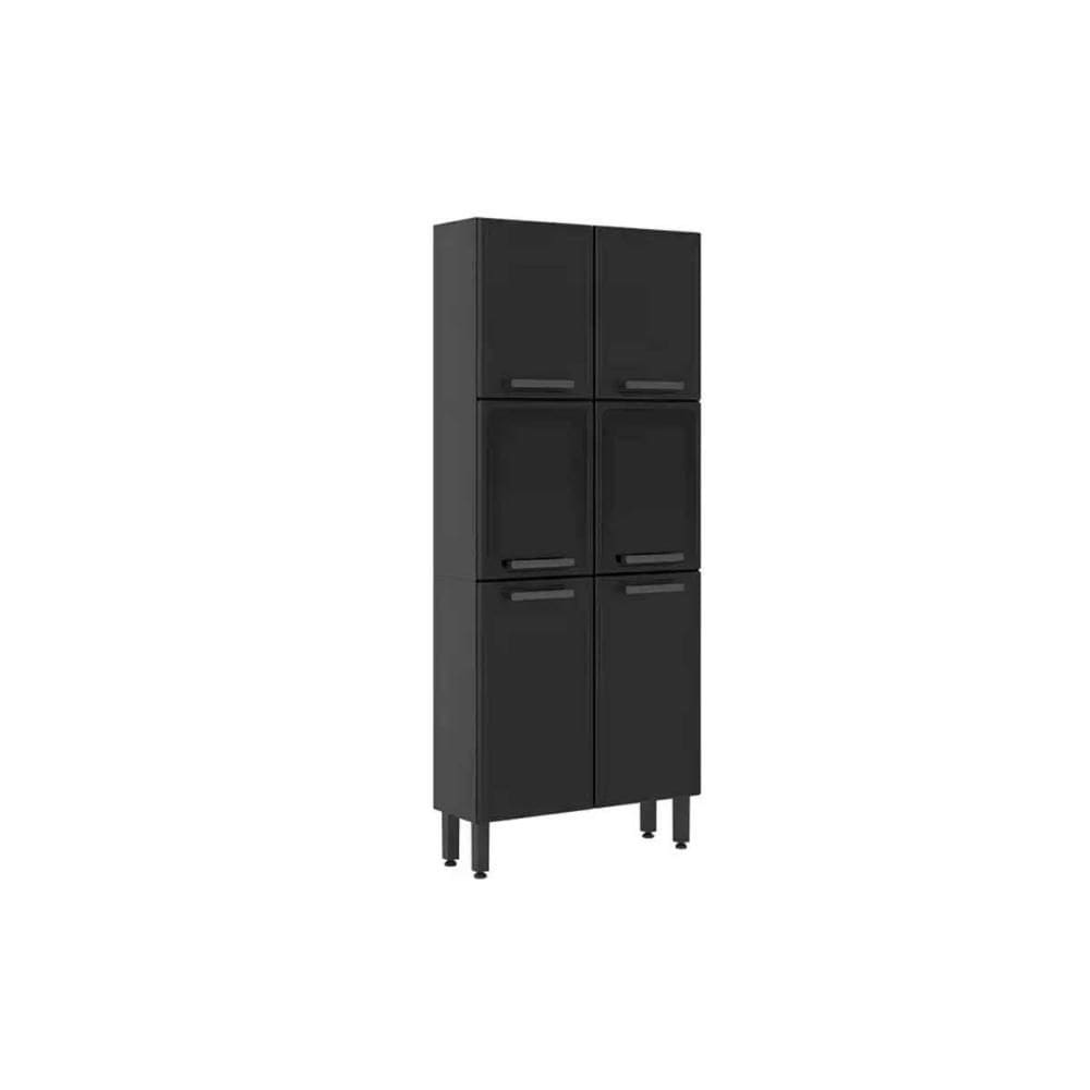 Cristaleira de Cozinha Paneleiro Estilo 7039 c/ 6 Portas (2 c/ Vidro) 80cm Cinza/Grafite - Bertolini