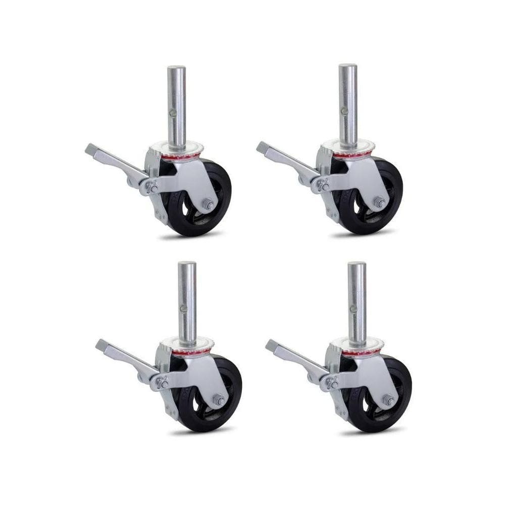 Kit 04 Rodizio Para Andaime Roda De Borracha Ferro Giratório