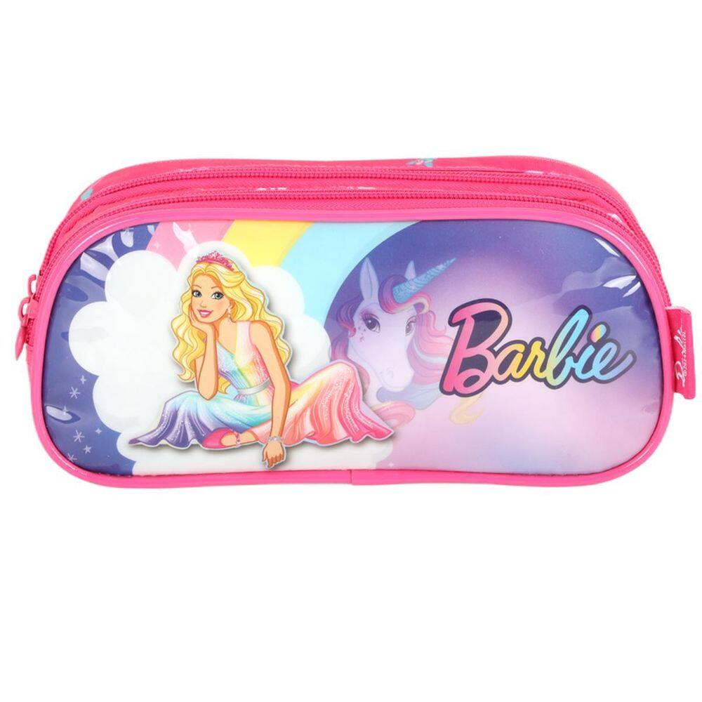 Estojo Barbie Unicórnio Escolar Infantil Duplo