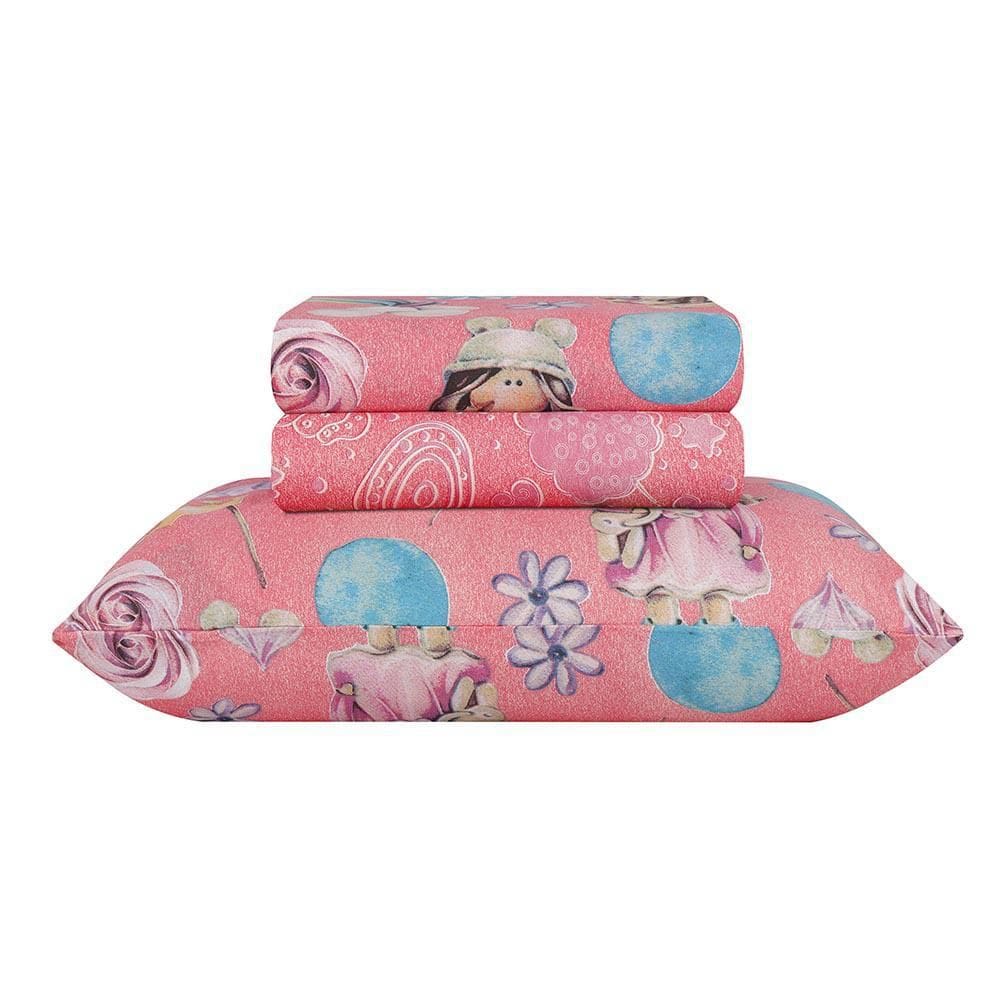 Jogo De Cama Solteiro Sultan Lollipop Happy Day Rosa 3 Peças
