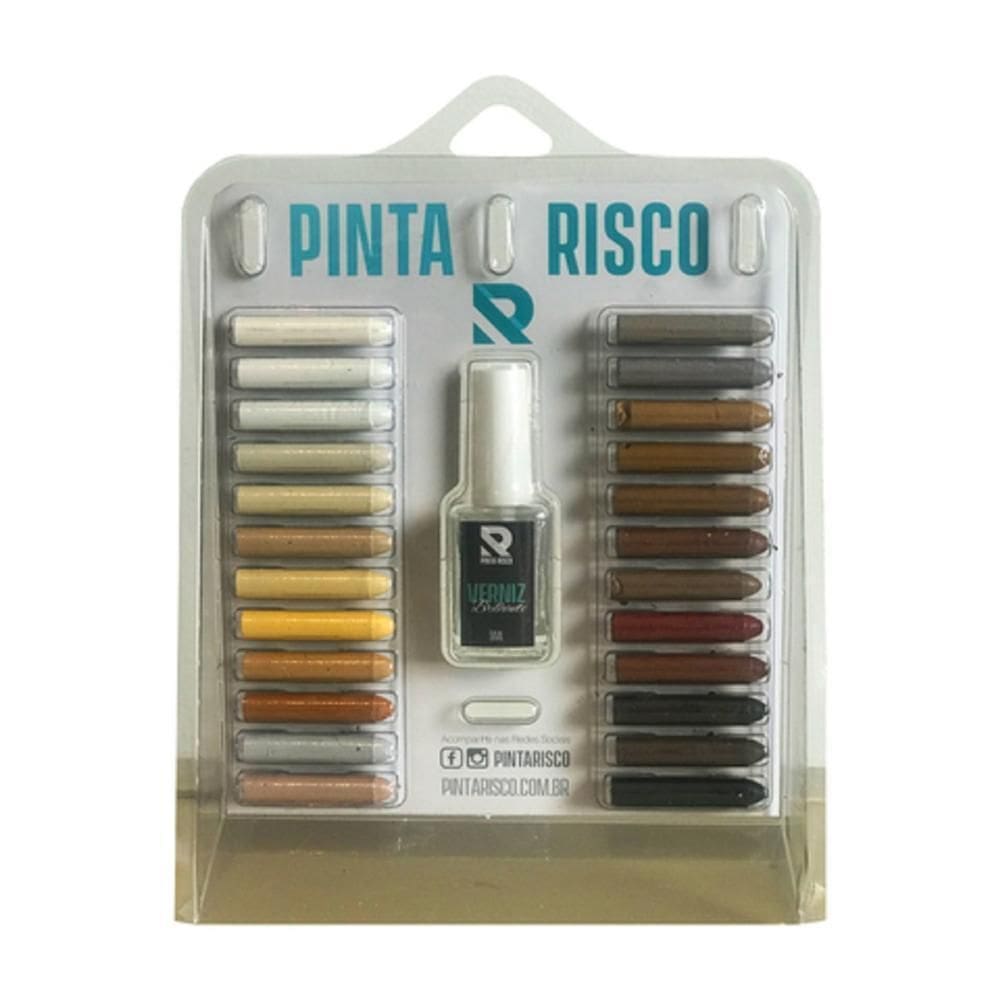 Kit Giz Pinta Risco - 24 Cores + Verniz Brilhante