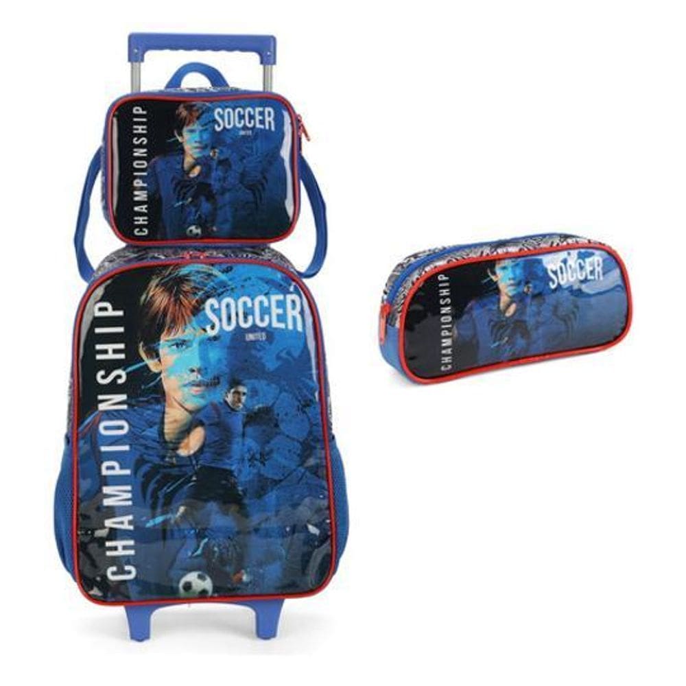 Mochila Escolar com Rodinhas Futebol 41cm - 17l