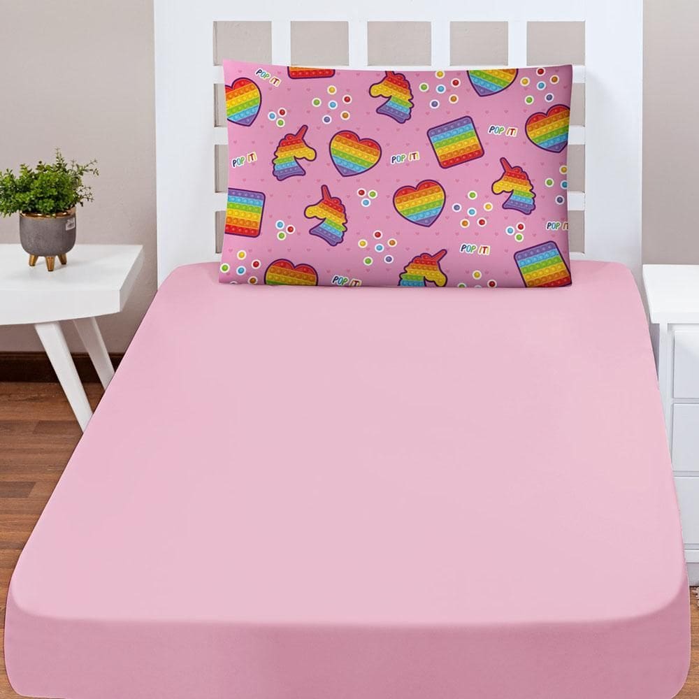 Jogo Cama Lençol Shine Solteiro 2Pçs Pop It Rosa