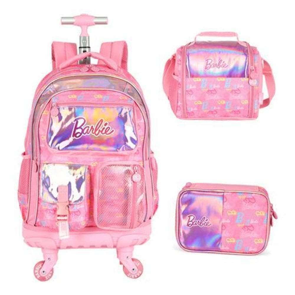 Kit Mochila Rodinhas Com Led  Barbie Com Chaveiro