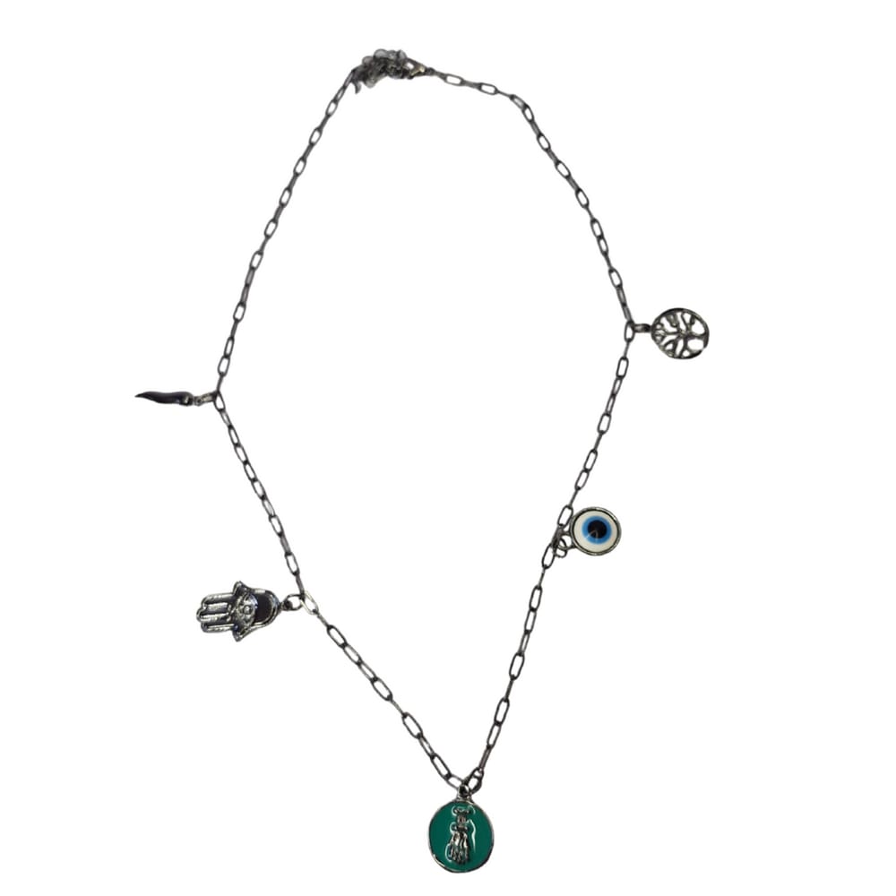 Corrente Folheada Pingentes Amuletos Figa