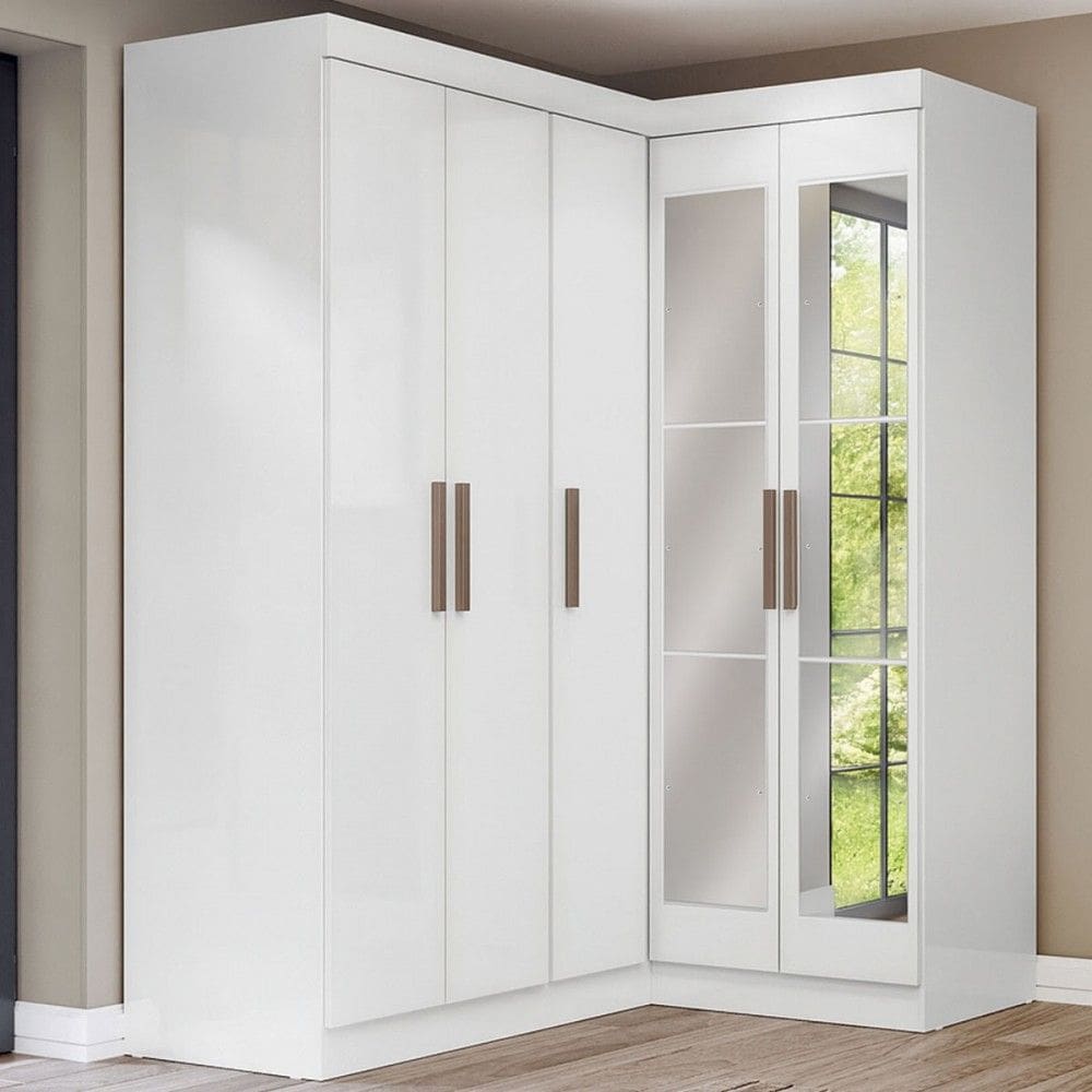 Guarda-Roupa Solteiro Modulado Paris 5 Portas com Espelho Branco - Maxel