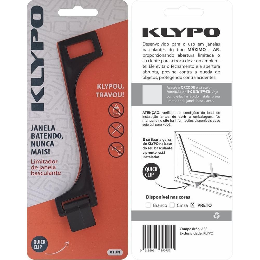 Klypo Limitador Da Abertura De Janela Basculante Preto