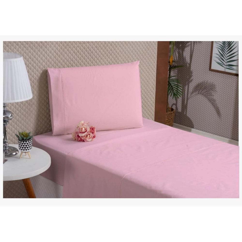 Kit Lençóis E Fronha Algodão Solteiro 3 Peças Rosa Percal