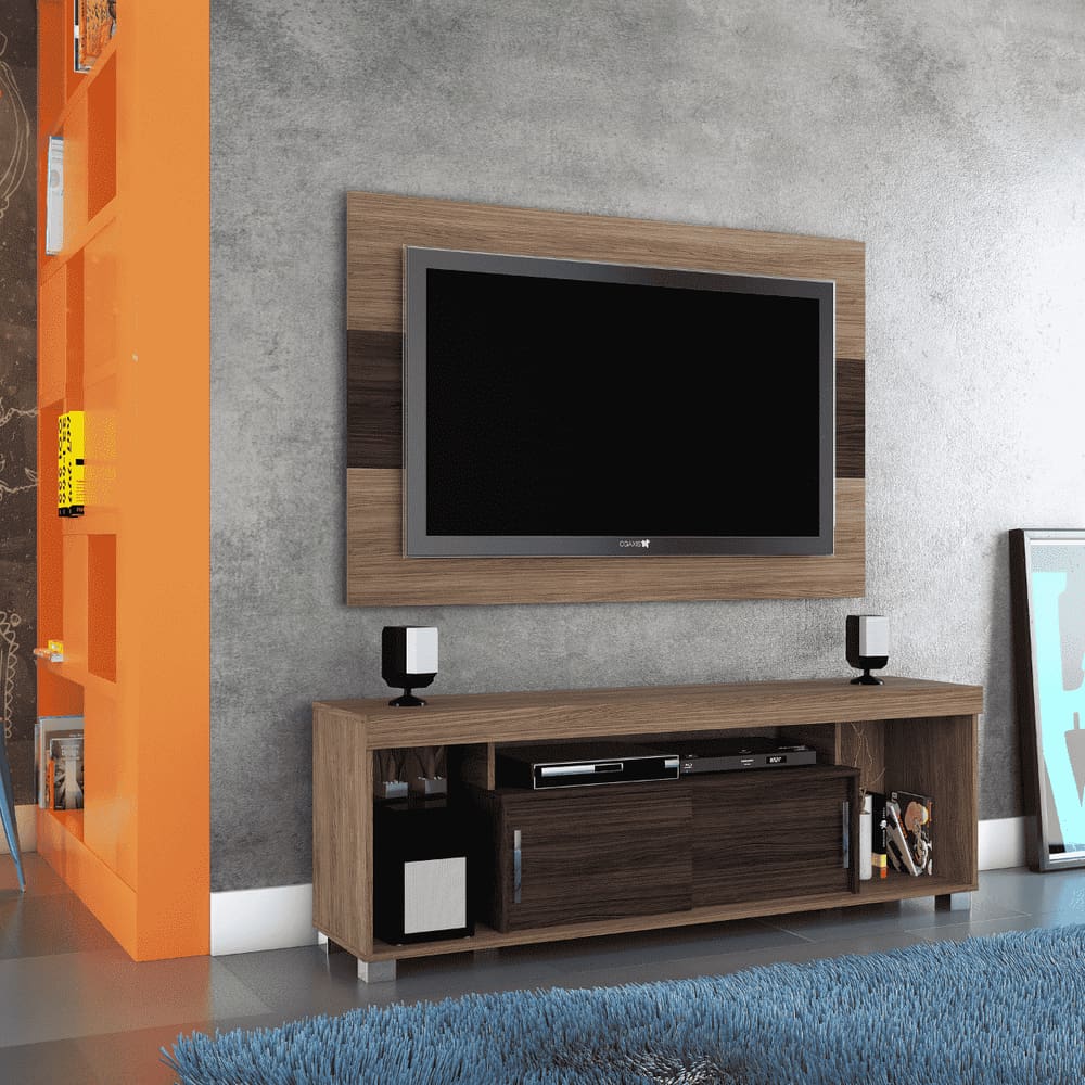Combo Pierre Amêndoa/Ebano Rack e Painel TV 65””  Sala de Estar