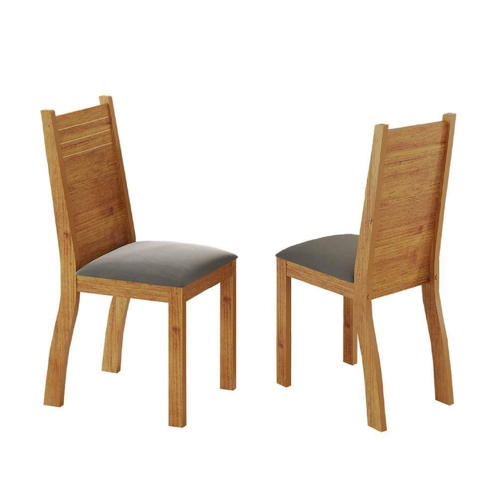 Conjunto 2 Cadeiras Veludo Sala De Jantar Kate Viero Madeirado / Cinza