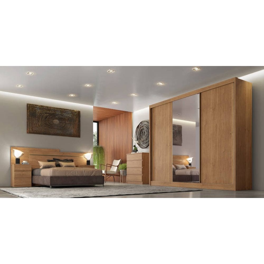 Guarda Roupa Casal com Espelho 3 Portas 8 Gavetas - Sollo-Cumaru - Móveis Novo Horizonte