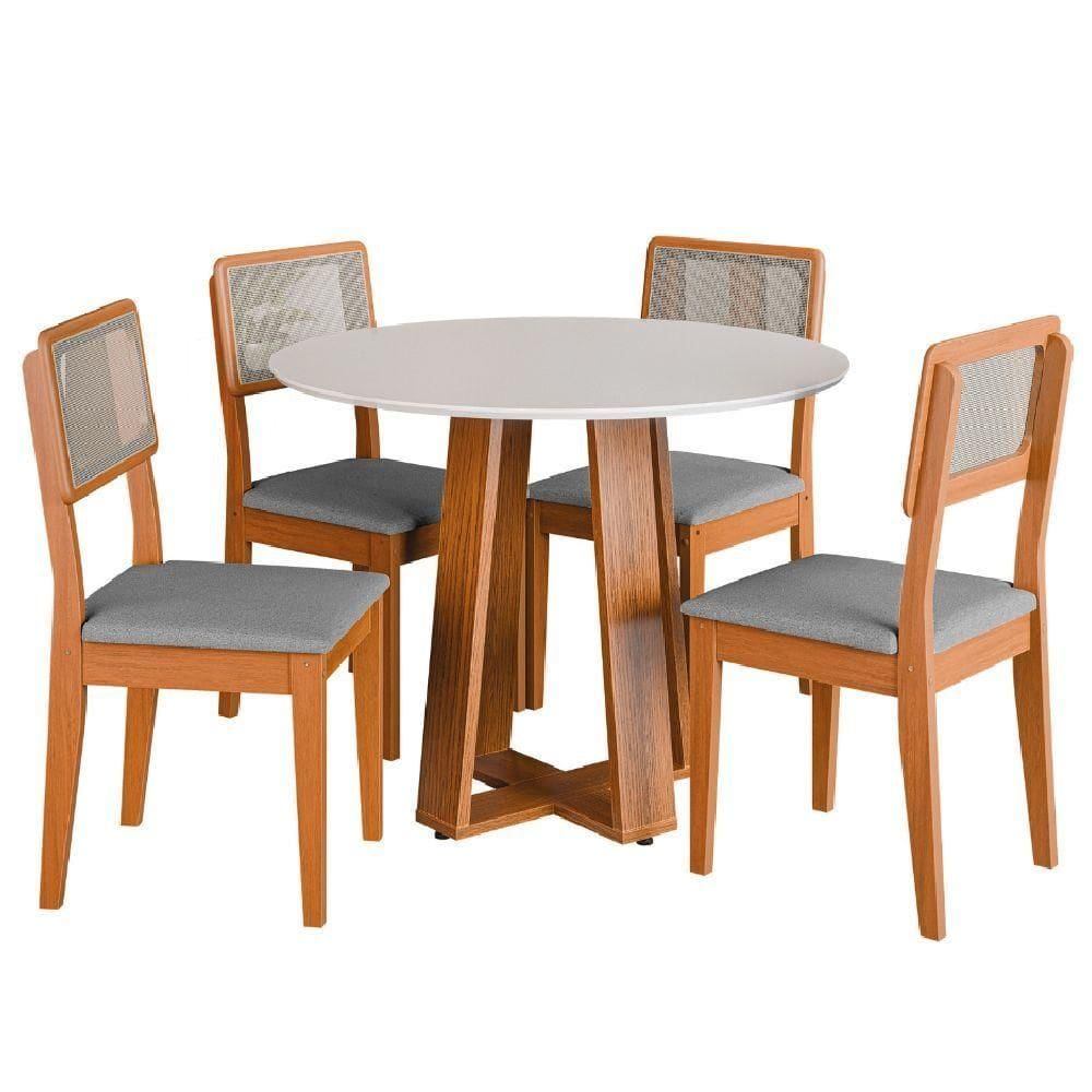 Conjunto Jantar 4C Dobuê Mesa Athenas Redonda Madeirado