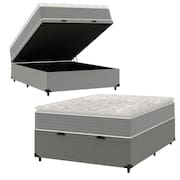Cama Box Baú Casal Molas Ensacadas Pillow Top 138x188x66cm Martino Cinza Umaflex Cinza