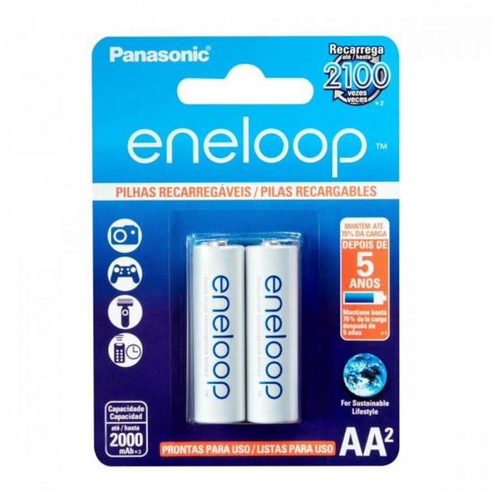 Pilha Recarregável 1,2V AA 2000mAh C/2 Pilhas Panasonic