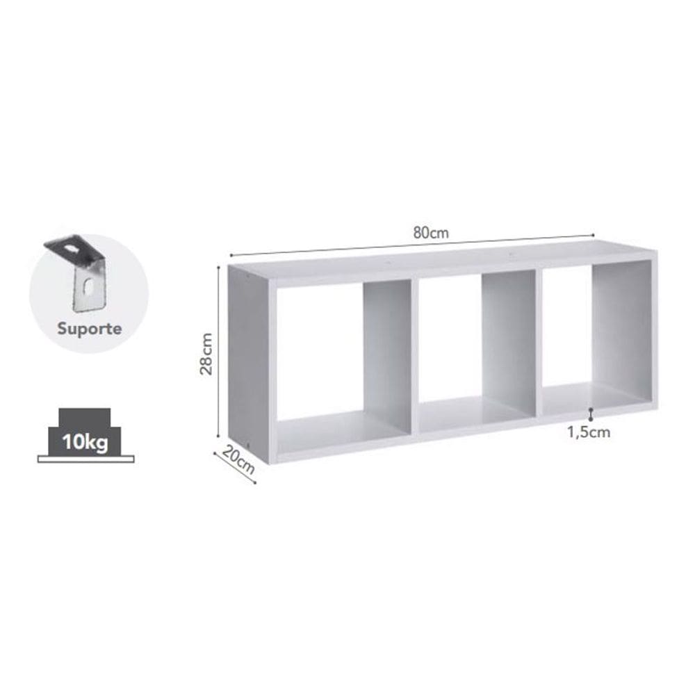 Nicho Prateleira Triplo Decorativo Colors Retangular Branco