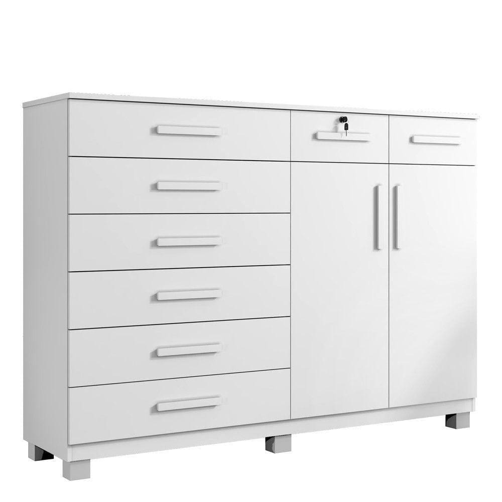 Cômoda Portugal 8 Gavetas 2 Portas 2 Prateleiras Branco