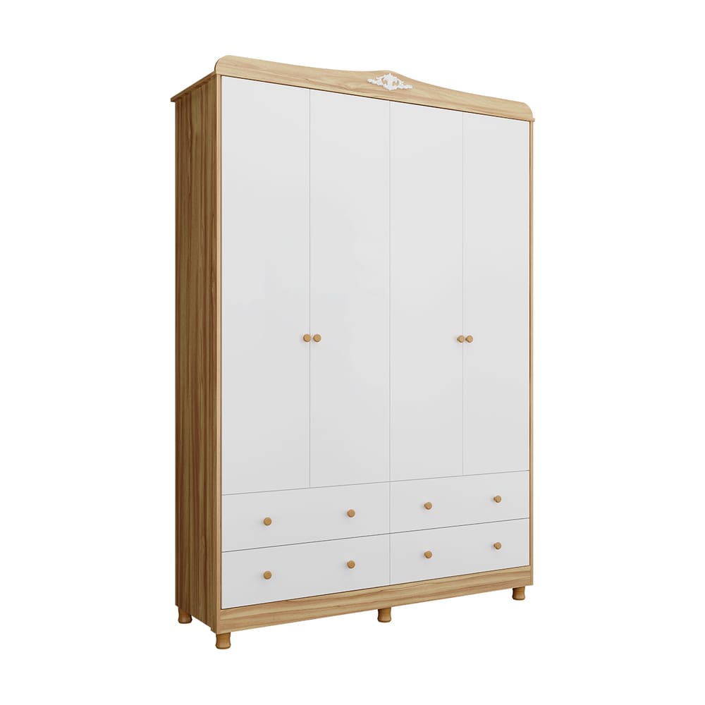Armário Infantil Elô 4 Portas 4 Gavetas Liso Branco Amêndoa