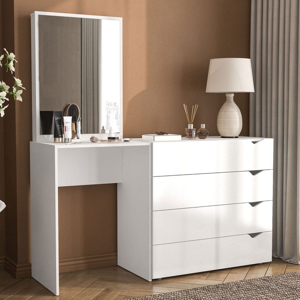 Cômoda Porto 4 Gavetas com Espelho Branco - Politorno