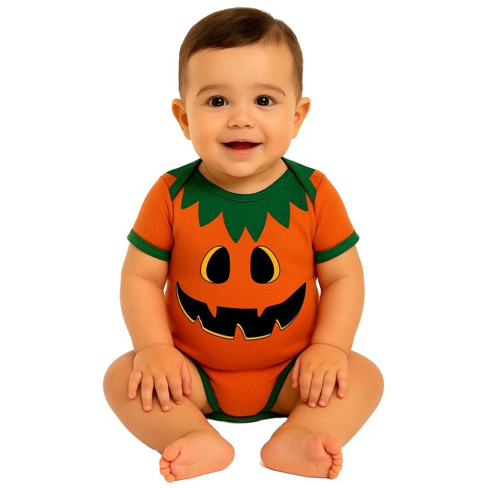 Body de Bebê Manga Curta Temático Fantasia Abóbora Halloween