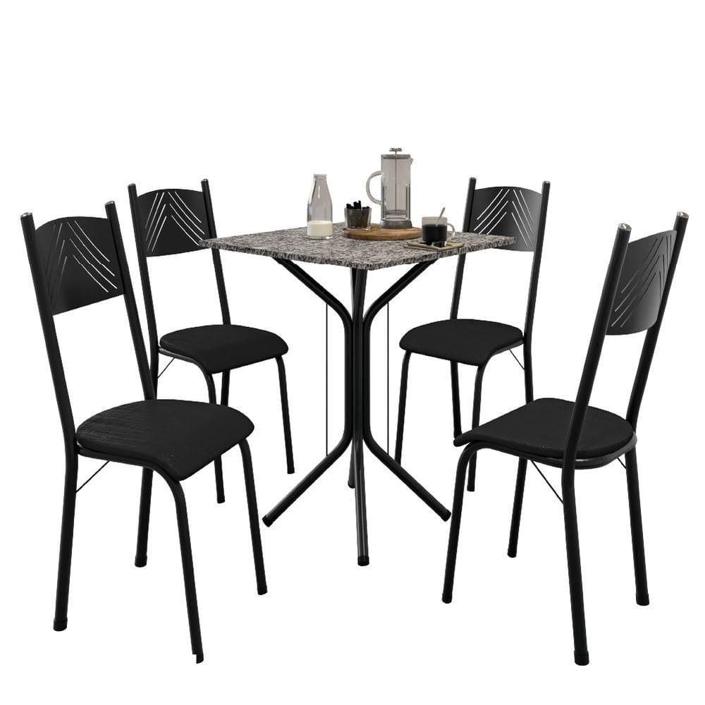 Conjunto De Mesa Sala De Jantar Thais Com 4 Cadeiras Granito Tubular Artefamol Preto