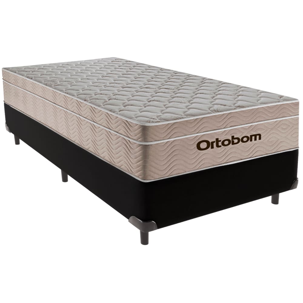 Cama Box Solteiro Preto+Colchão Airtech Molas Ortobom