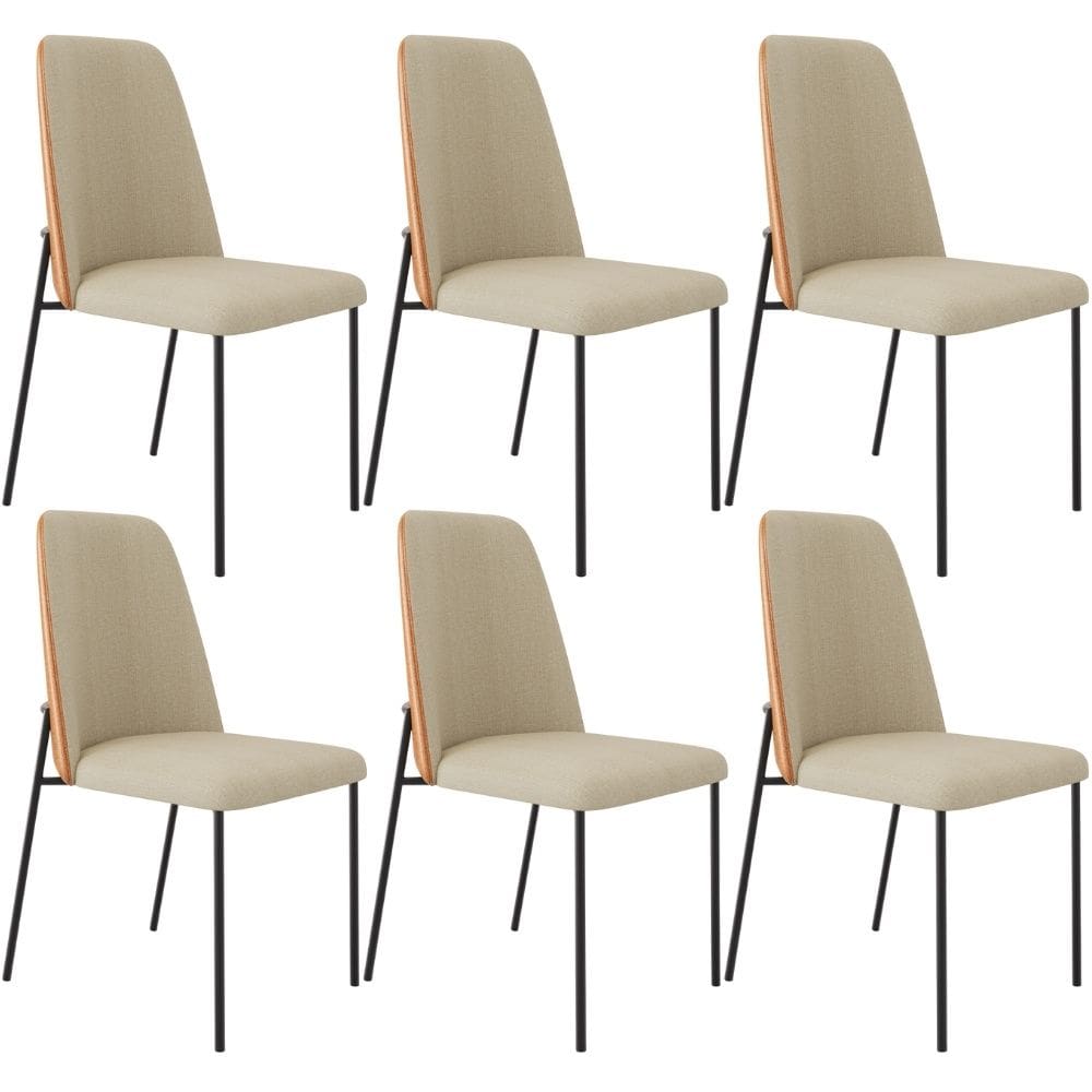 Kit 06 Cadeiras Decorativa Estofada Sala De Jantar Bella L02 Couríssimo Whisky Linho Bege - Lyam Decor