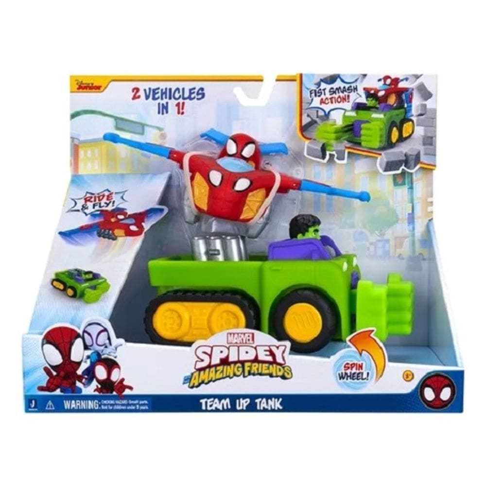 Spidey Veículo 2 em 1 Tanque Hulk Esmaga Com jato Aranha – Função Soco Punho – Sunny