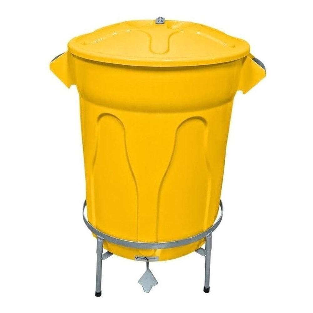 Lixeira Redonda 100l Amarela + Pedal De Aço Desmontável Jsn