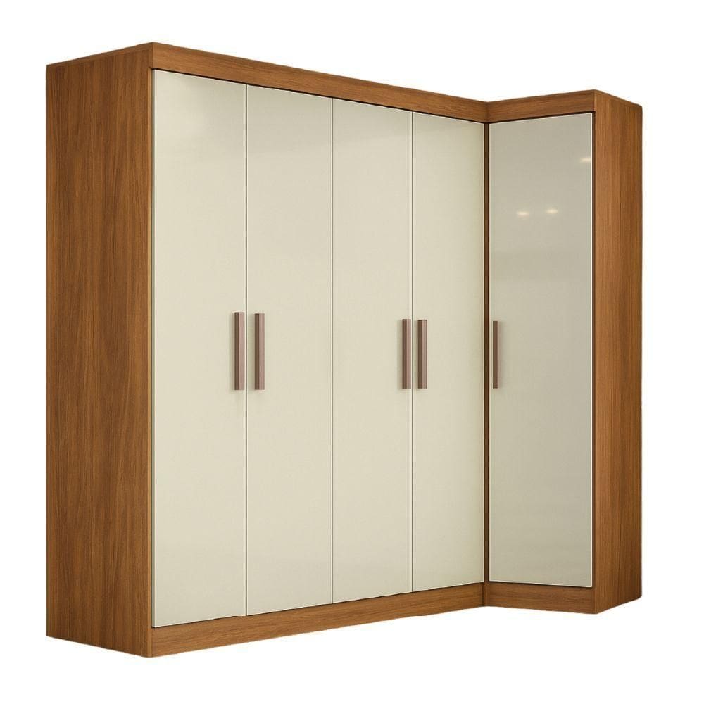 Guarda Roupas Modulado De Canto Madrid Com 5 Portas E 2 Gavetas Maxel Madeirado/off White