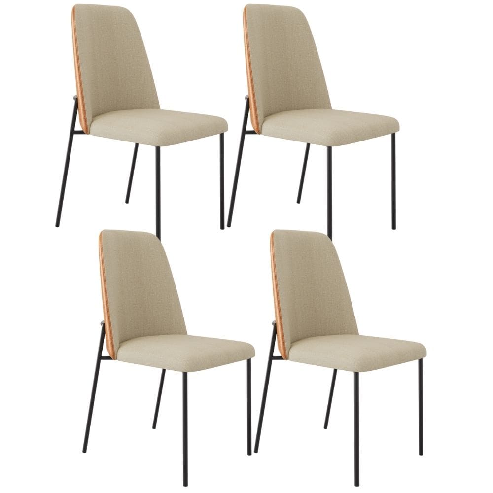Kit 04 Cadeiras Decorativa Estofada Sala De Jantar Bella L02 Couríssimo Whisky Linho Bege - Lyam Decor
