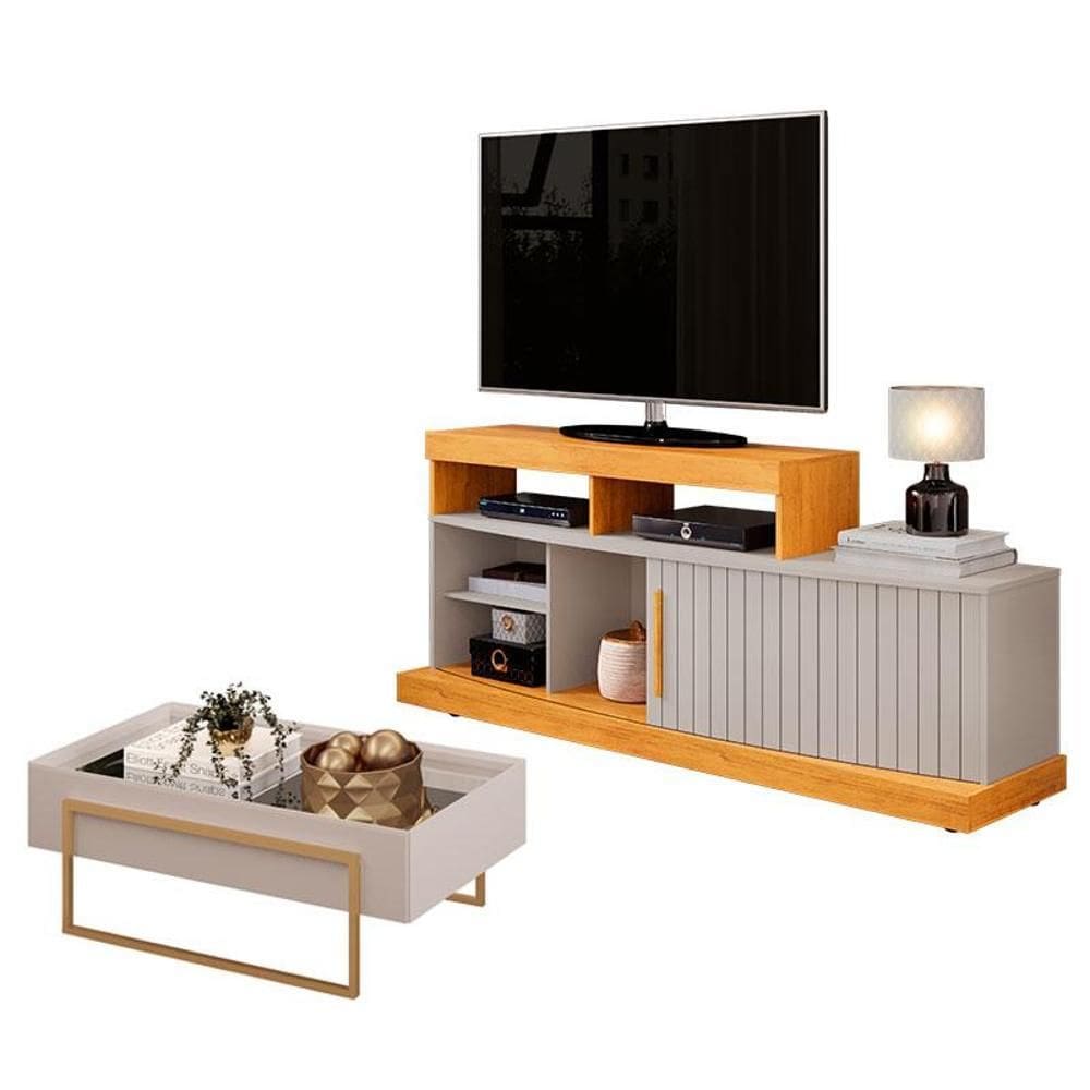 Rack Bancada Scala com Mesa de Centro Pilar Cedro Bali – DJ Móveis