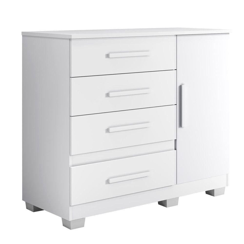 Cômoda New Florença 4 Gavetas 1 Porta Com Sapateira -benetil Branco