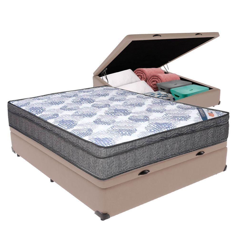 Cama Box Baú Bege Ortobom Colchão Iso Molas E Pillow Viúvo Bege