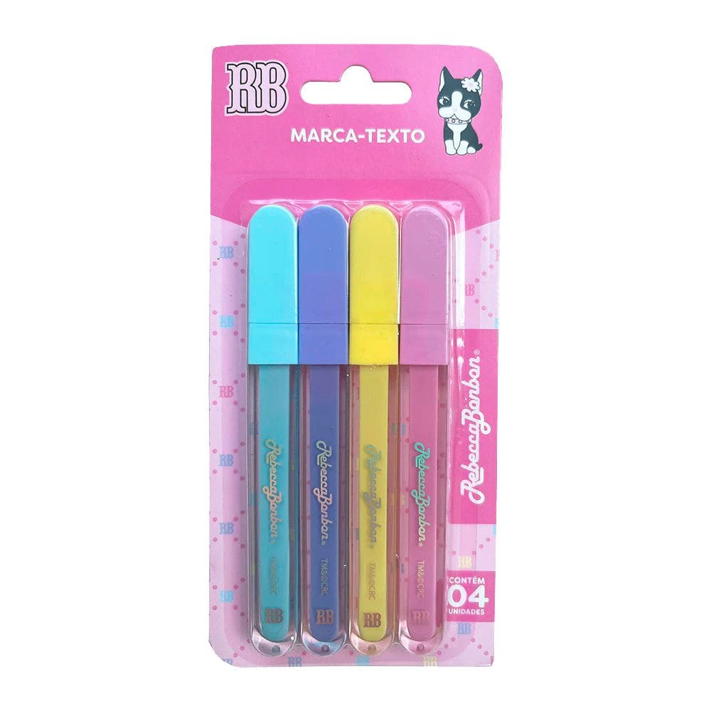 Kit C/ 4 Marca Texto RB Rebecca Bonbon Cores Pastel Material Escolar