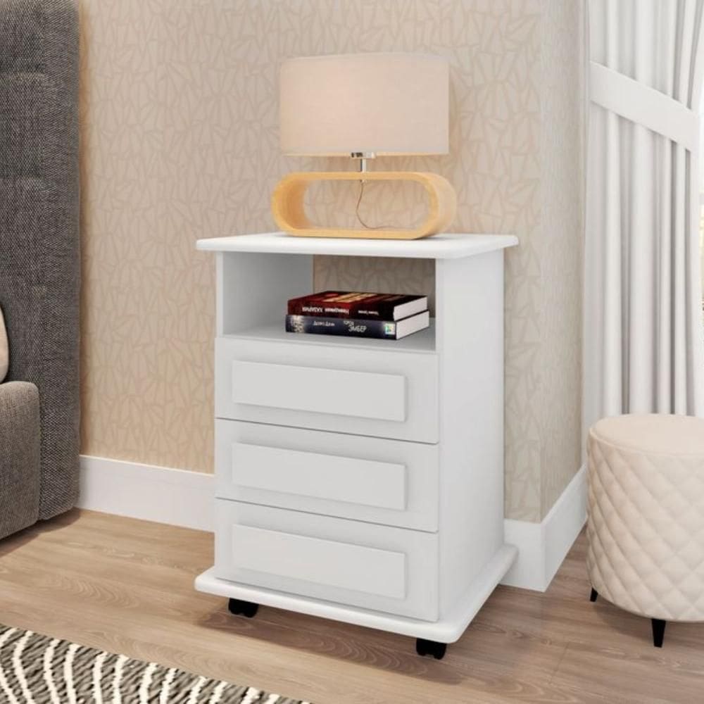 Mesa de cabeceira 3 gavetas Virginia branco