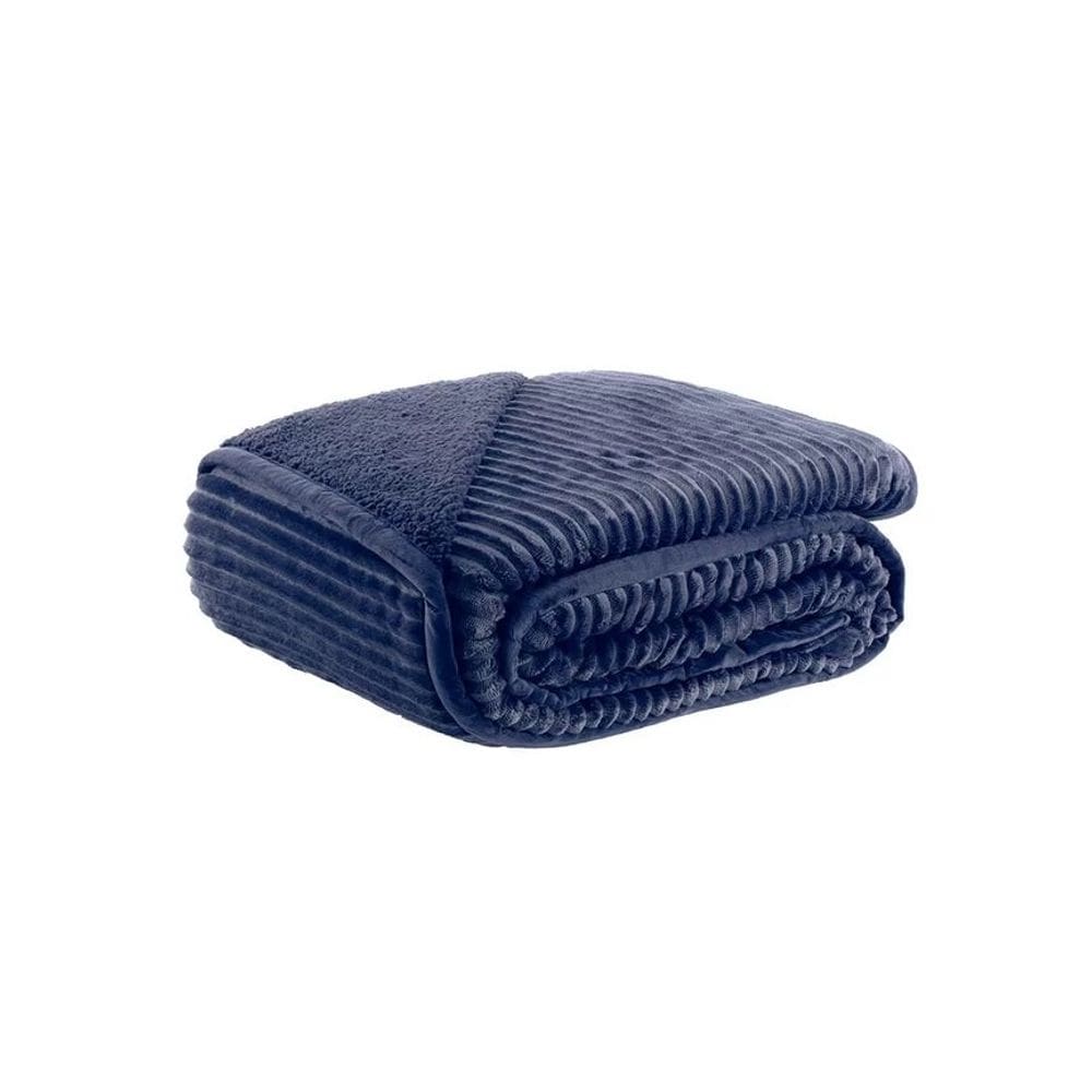 Cobertor Blanket Lugano Sherpa Queen 220x240cm - Kacyumara - Azul Marinho