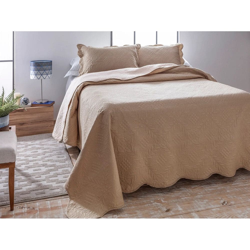 Colcha Cobre Leito Ultrasonic Dupla Face Dyuri Lisa - Jolitex - Noz Moscada - Casal