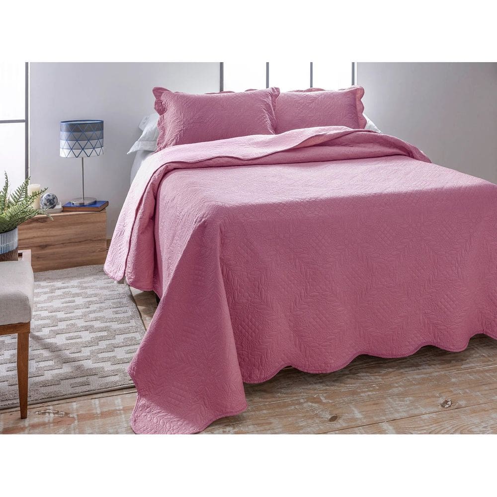 Colcha Cobre Leito Ultrasonic Dupla Face Dyuri Lisa - Jolitex - Rosa Chá - Casal