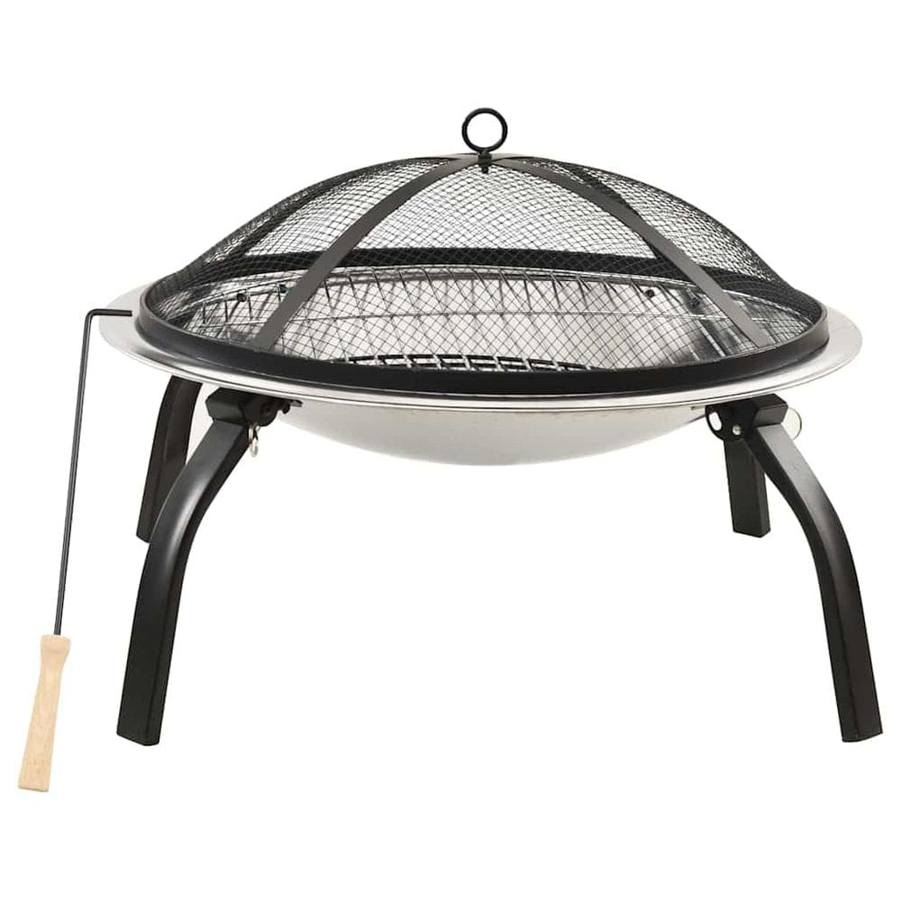 Fogueira ao ar livre para churrasco VidaXL em aço inoxidável 2 em 1 56cm