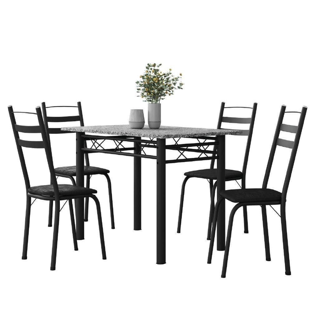 Conjunto De Mesa Sala De Jantar Com 4 Cadeiras Leia Tubular Granito 1,20m Artefamol Preto