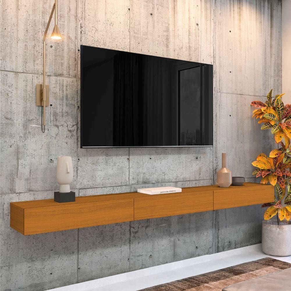 Rack Suspenso Para Painel Ou Até 75 Polegadas 3 Portas 2,00m Egeo Edn Madeirado